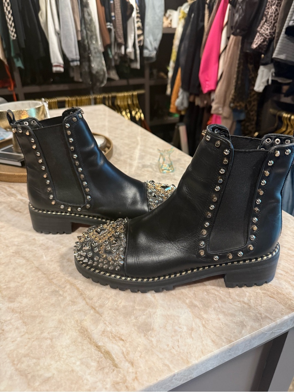 Christian Louboutin Black Studded Leather Chelsea Booties